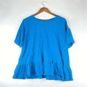 Time and Tru Womens XXL 2X Peplum Ruffle Hem Boxy Tee Top 100% Cotton Teal